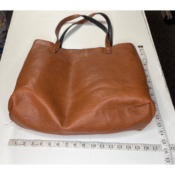 Large Black/Brown reversibleLeather Tote Bag 19x16 Inches 82c - Picture 9 of 15